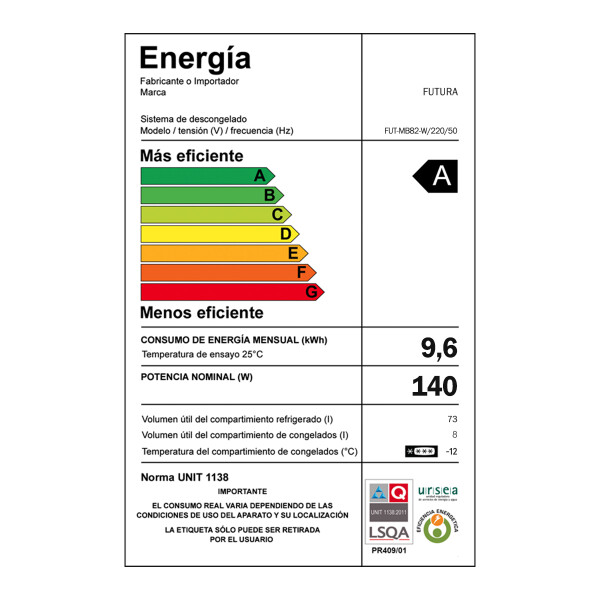 Minibar Frigobar Futura Fut-mb82-w Concongelador FRIGOBAR FUTURA BLANCO FUT-MB82W