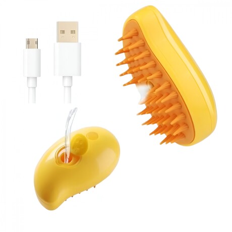 Peine Cepillo a Vapor USB Masaje para Mascotas Gato Perro Amarillo