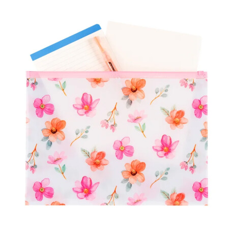 Sobre Zip Mooving A4 Flores fondo celeste