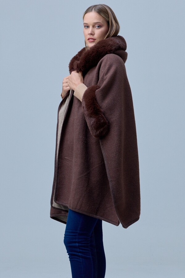 Ruana Capucha Faux Fur MARRON