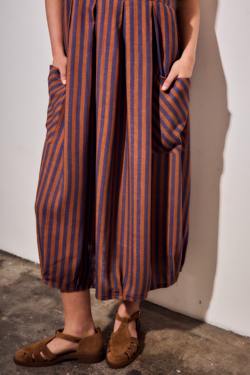 Vestido Rayado Con Lino Multi