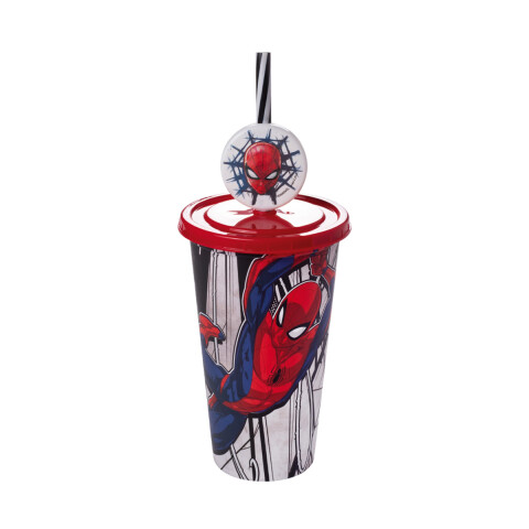 Vaso Plástico Milk Shake con Pin y Pajita 500 ml Spiderman