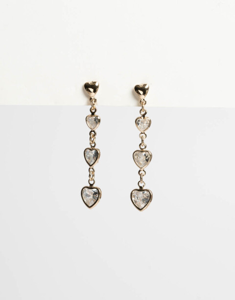 Aros Colgantes Cortos Strass Aros Cortos Corazón Con Cubic - Dorado