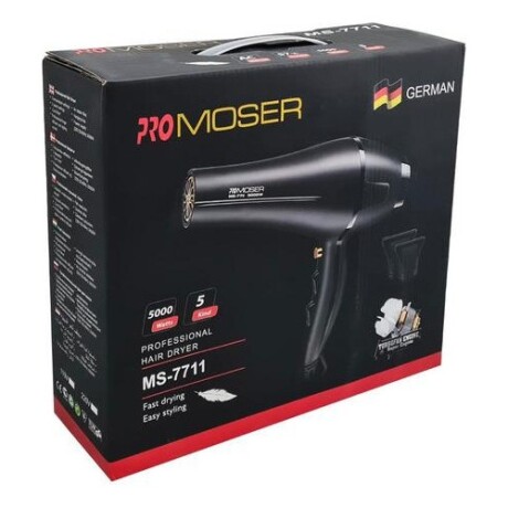 Secador de pelo frío/calor PRO Moser MS-7711 con 2 boquillas Negro
