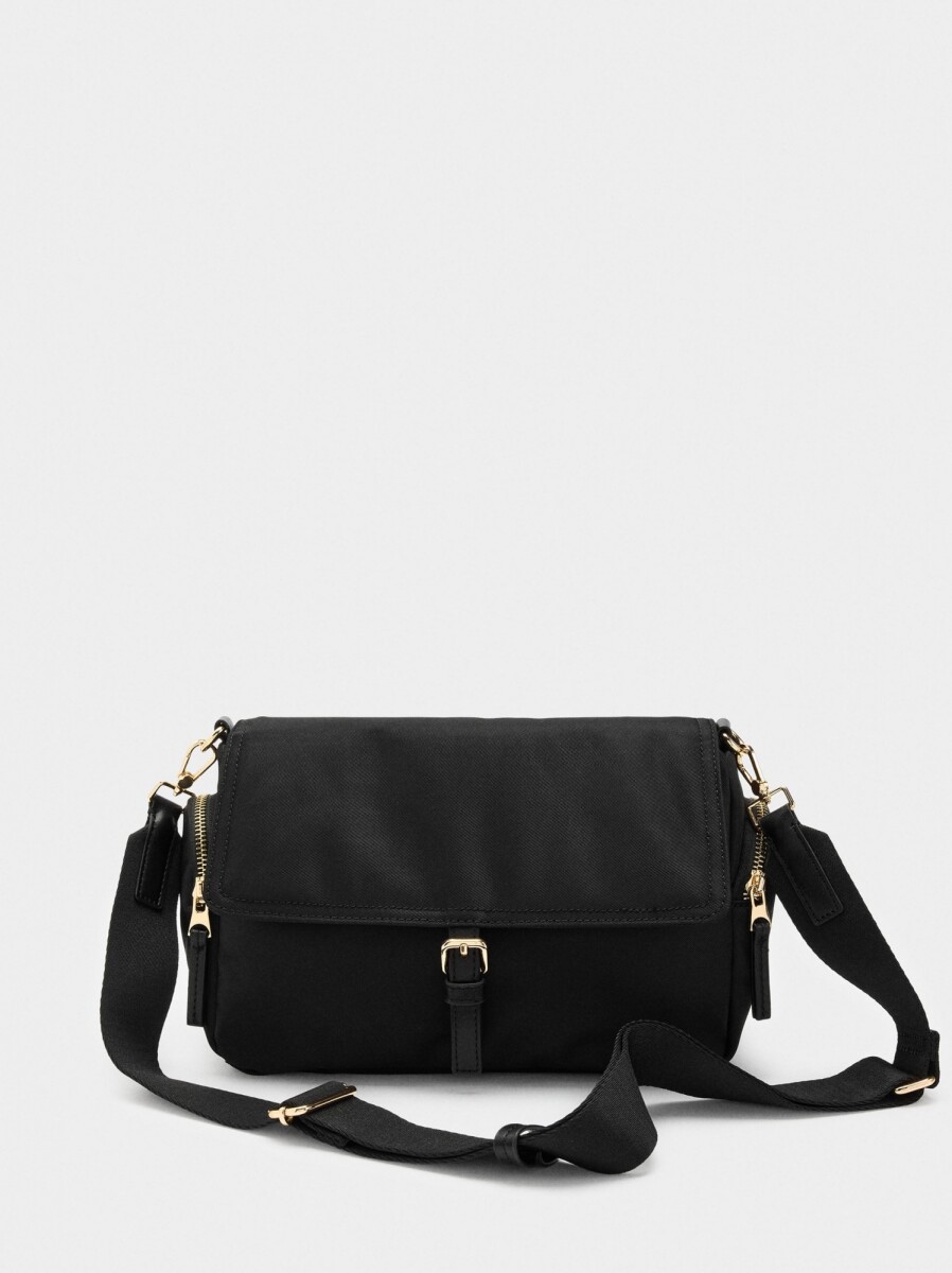 Bolso Bandolera De Nylon Con Solapa - negro 