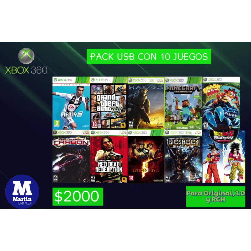 PACK USB 360 CON 10 JUEGOS PACK USB 360 CON 10 JUEGOS