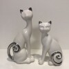 Juego de 2 Gatos En Cerámica - Blanco Y Plateado Juego de 2 Gatos En Cerámica - Blanco Y Plateado