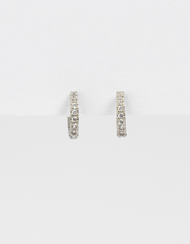 Aros Argollas Bañada en Oro Blanco Argollas Con Strass - Plateado