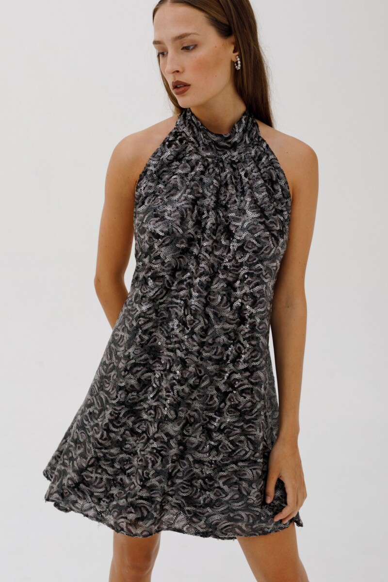 Vestido Halter Garzon Gris/Negro