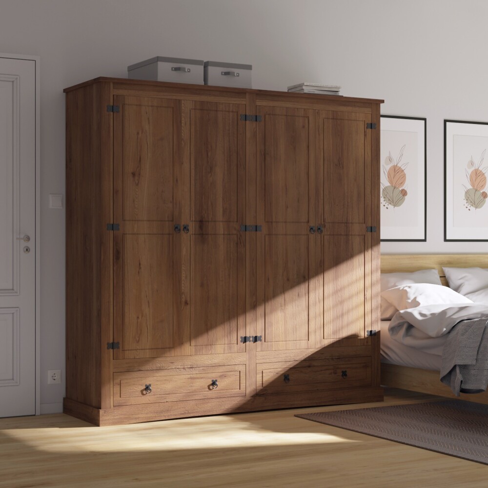 Ropero 4 puertas - Madera maciza - Linea mexicana Nogal