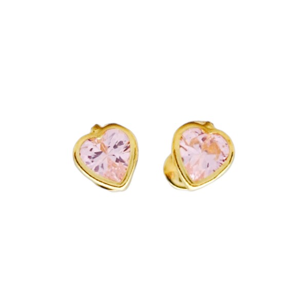 Abridores Corazón -Oro Bajo-Zirconia rosa-AB8033 conpiedra