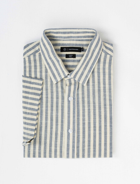 Camisa m/c efecto lino rayada celeste