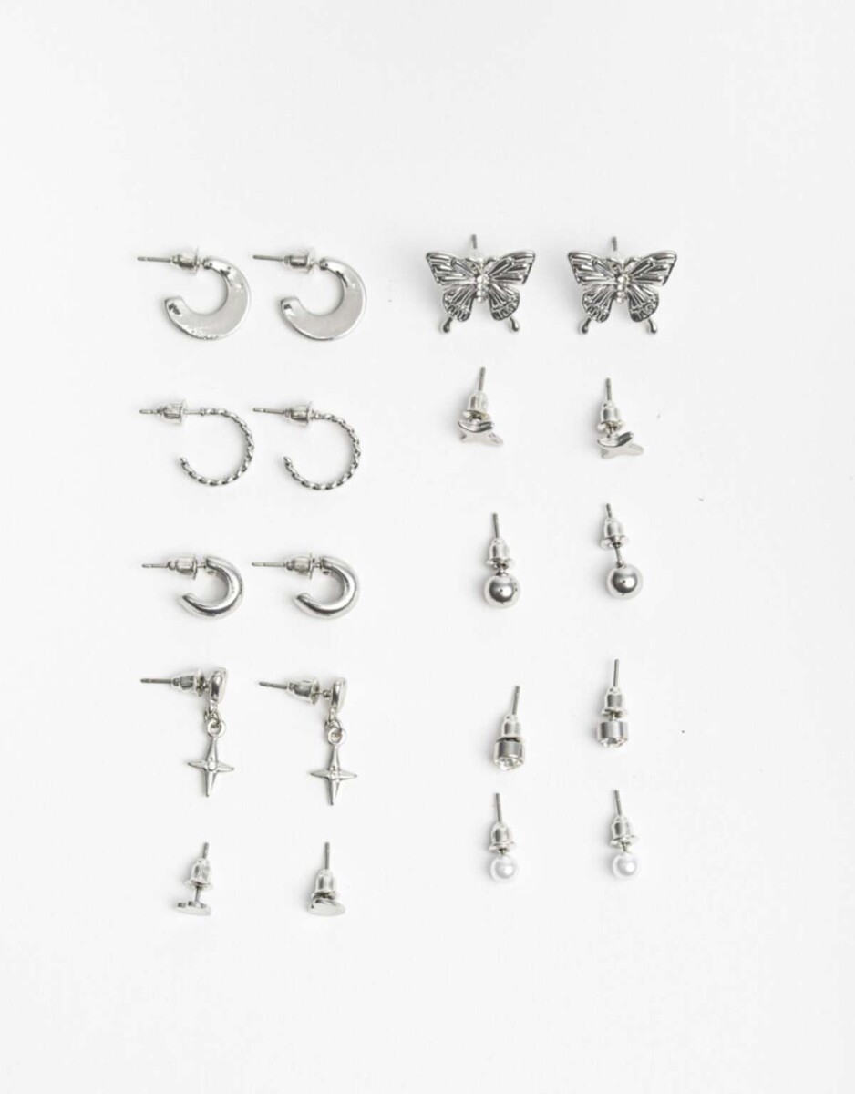 Aros Set Metal - Plateado Rodio 
