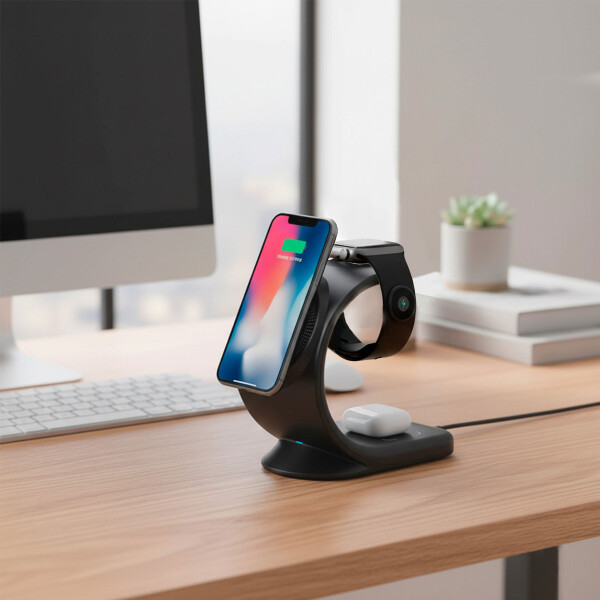 Base De Carga Inalambrica 3 En 1 Magnetico P Iphone 15W Fast Color Negro