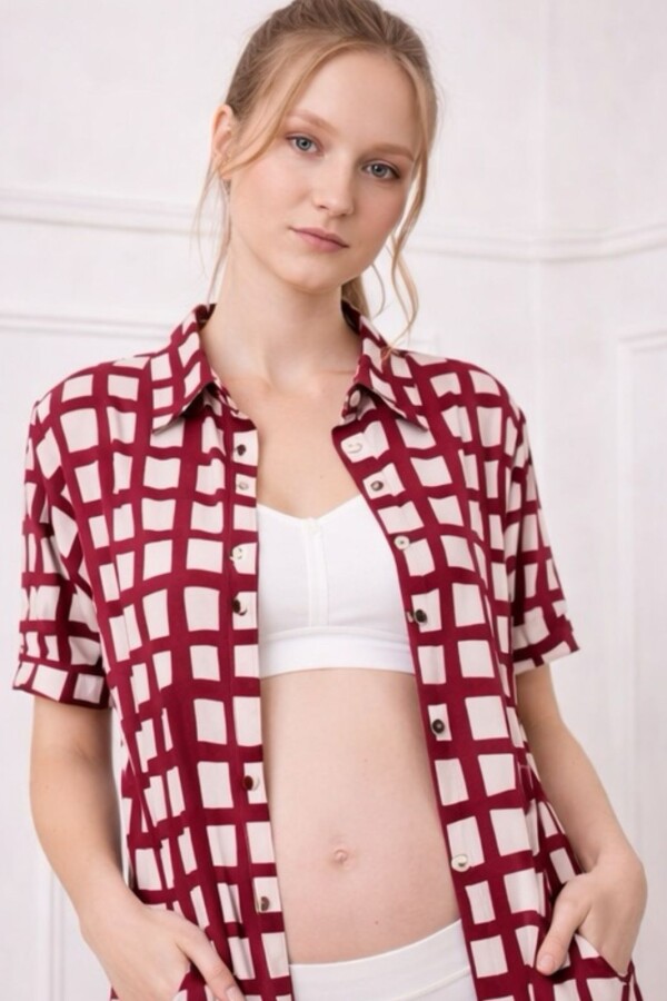 Camisa Maternal Pupa – Viscosa suave con bolsillos prácticos Estampa Borgoña