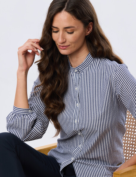 CAMISA RAYADA CON FRUNCES Azul