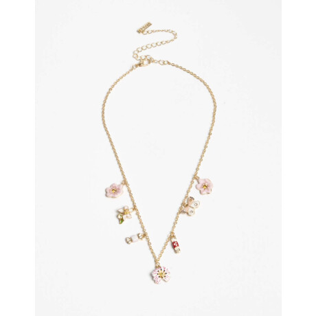 Collar Corto Multicharms Flores Dorado