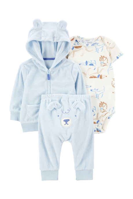 Set tres piezas, campera y pantalón de algodón terry más body de algodón, diseño perro Set tres piezas, campera y pantalón de algodón terry más body de algodón, diseño perro