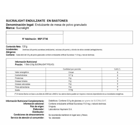 Caja X800 Edulcorante Sucralight en Polvo Sticks 001