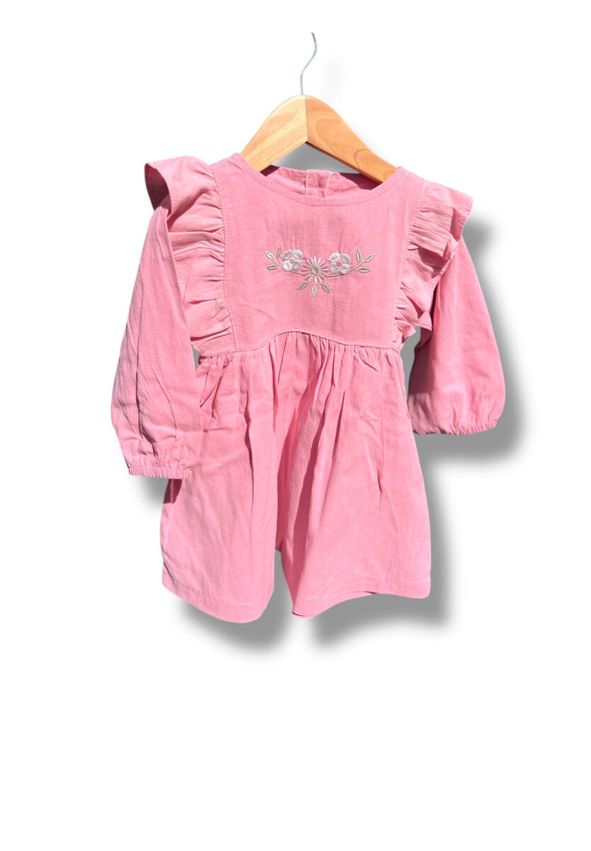 Vestido Tusor Rosado Bordado 
