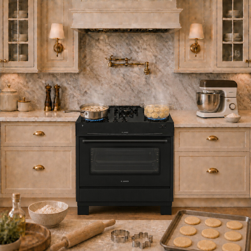 Cocina A Gas James 5 Hornallas Negra Con Mesada De Vidrio Negra C 695 V Cocina A Gas James 5 Hornallas Negra Con Mesada De Vidrio Negra C 695 V
