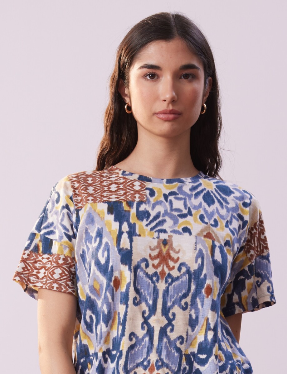 Remera Algodon Print - Multi/azul 