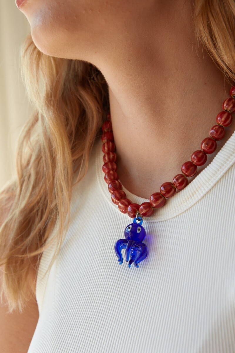 COLLAR PULPO (CERÁMICA Y VIDRIO) - ROJO/AZUL 