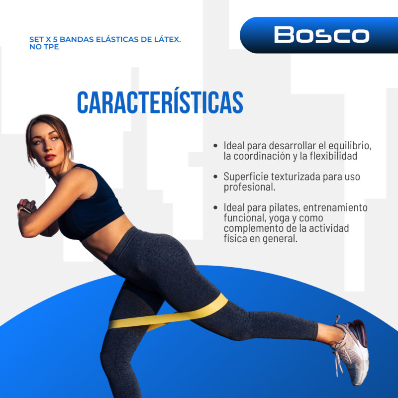Set 5 Bandas Elasticas Resistencia Bosco Latex + Bolso Multicolor