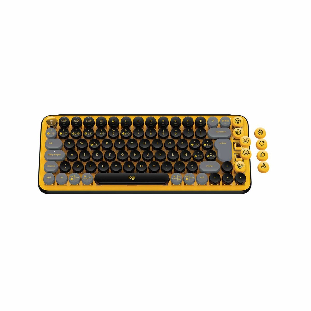 Teclado Logitech Pop Keys inalámbrico bluetooth c/emojis en español Negro / amarillo