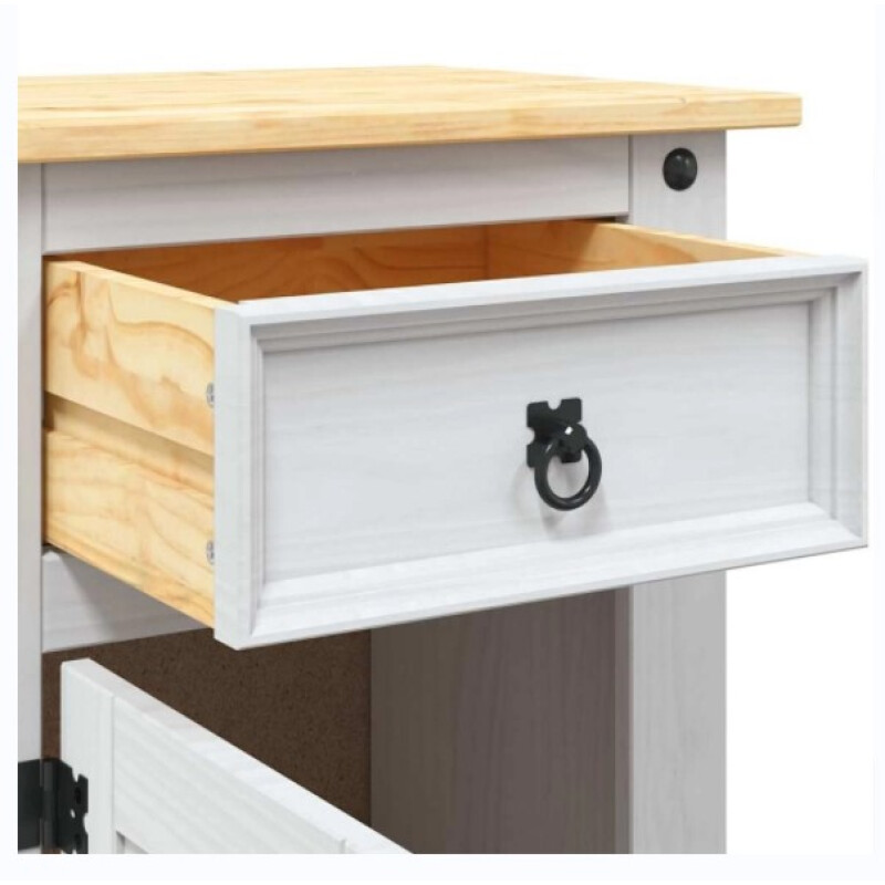 Mesa de Luz Grande Estilo Mexicano 1 Puerta 1 Cajon BLANCO y CERA NATURAL Mesa de Luz Grande Estilo Mexicano 1 Puerta 1 Cajon BLANCO y CERA NATURAL
