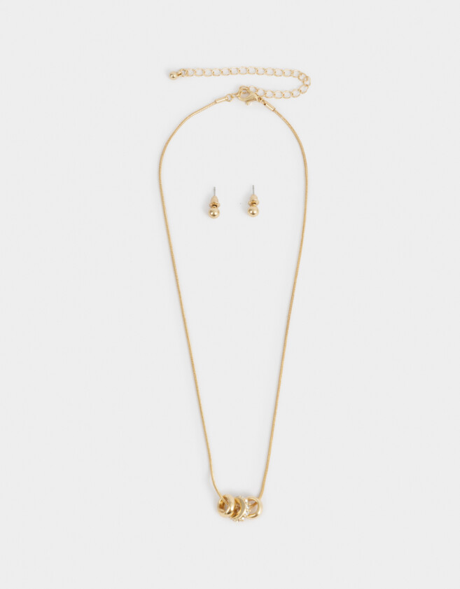 Bijouterie Set Bañada en Oro Set De Cadena Y Aros Bañado En Oro - Dorado