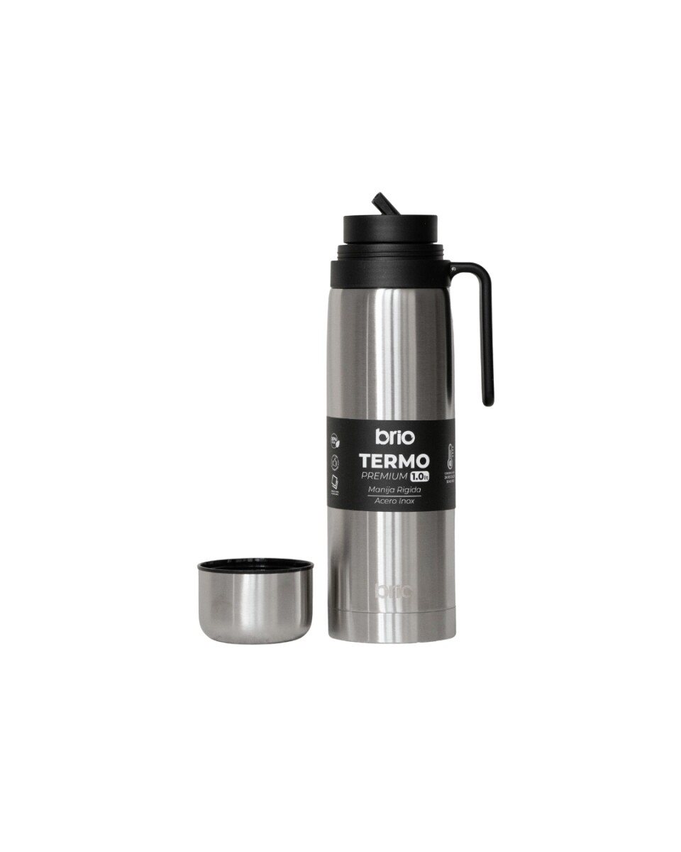 Termo brio premium 1 litro con pico cebador en acero inox - Silver 