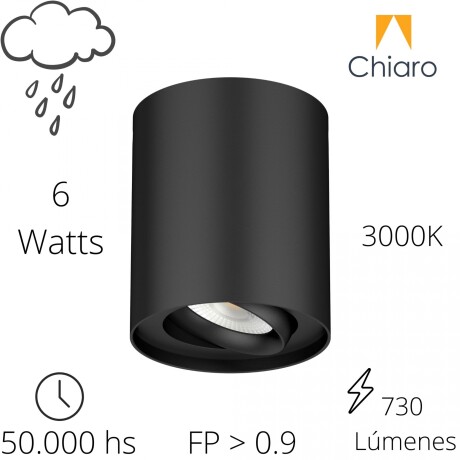 Aplique spot led 6w cilindro de techo cálido NEGRO