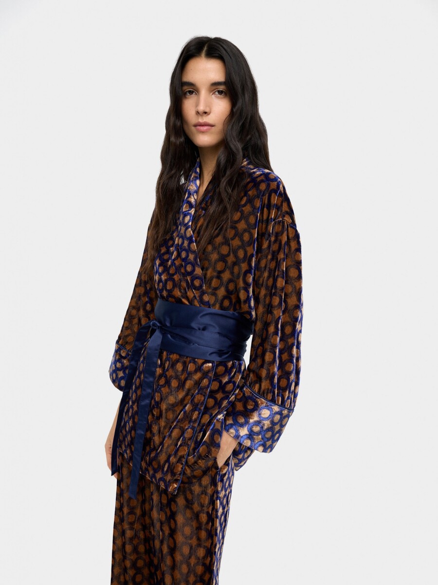 Kimono Aterciopelado Estampado De Círculos multicolor