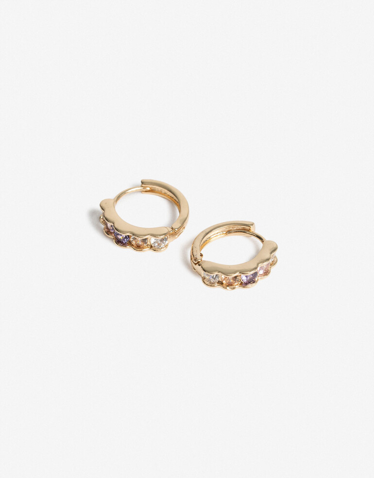 Aros Argollas Strass Aros Argolla Cubic En Color - Dorado