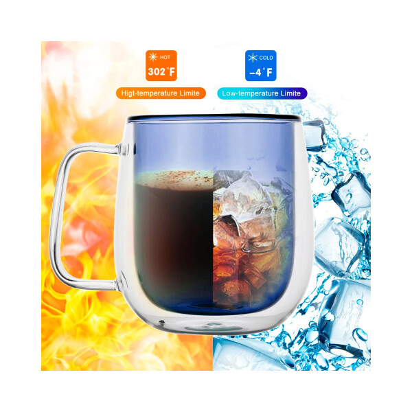 Taza Vidrio Doble Pared Color Aislamiento C/ Asa Café 250ml Variante Color Azul
