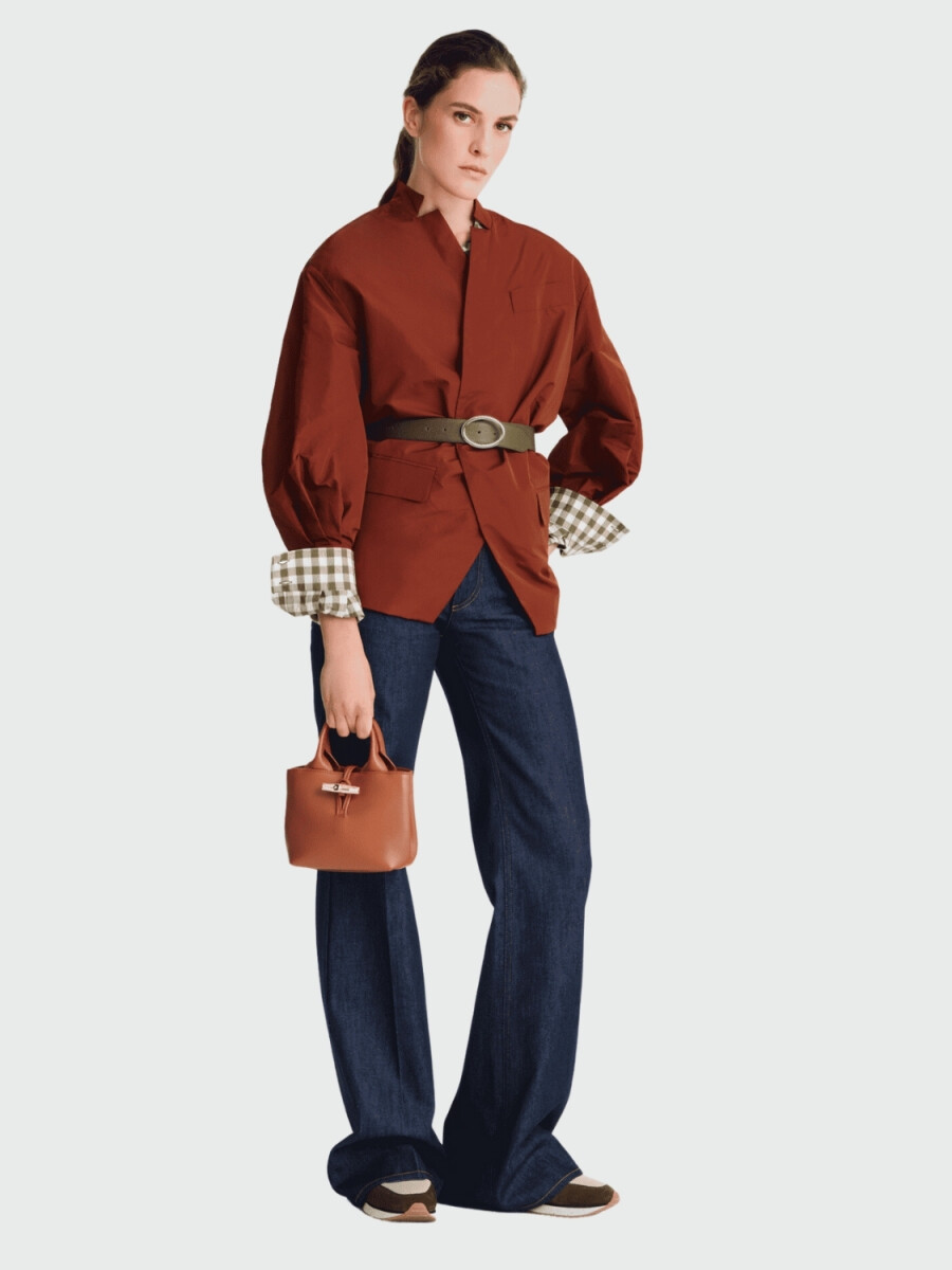 Longchamp -Bolso de cuero, Le Roseau Sleek - Terracota 