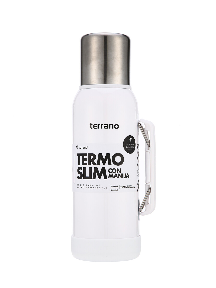 Termo Slim 750mL. con Base Silicona - Blanco Metalizado 