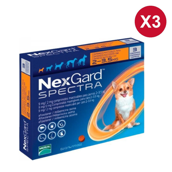 NEXGARD SPECTRA XS (2 A 3,5 KG) CAJA X3 COMPRIMIDOS NEXGARD SPECTRA XS (2 A 3,5 KG) CAJA X3 COMPRIMIDOS