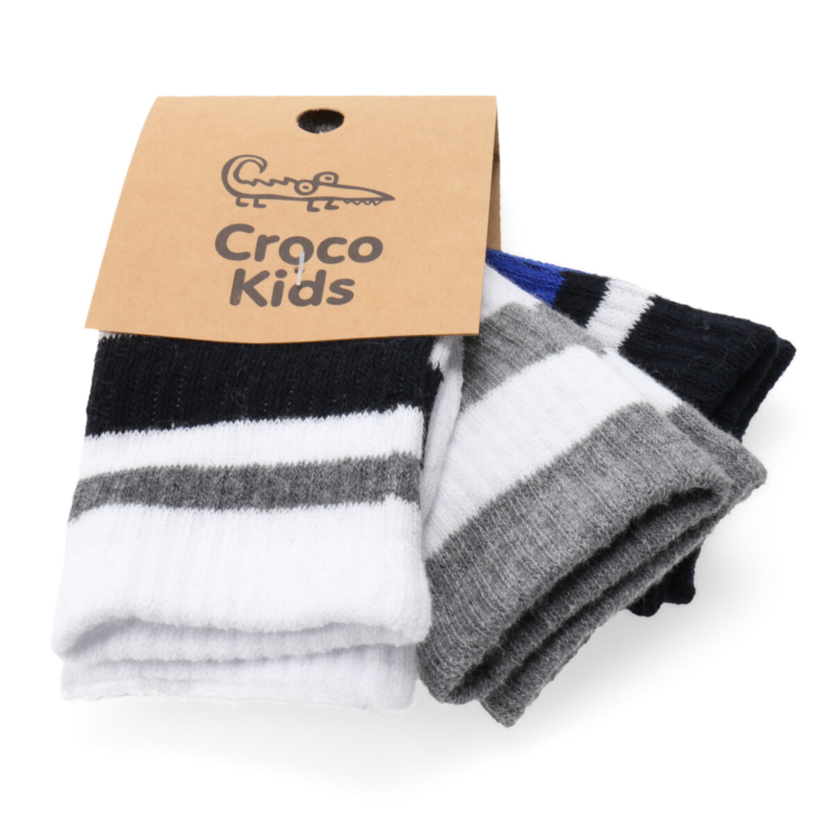 Medias Croco Kids Media Stripes pack X3 - Blanco / Gris / Azul 