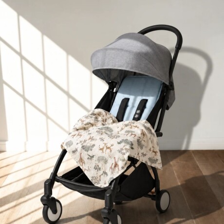 Set Carrito y Paseo - Muselina Chica Celeste + Savanna