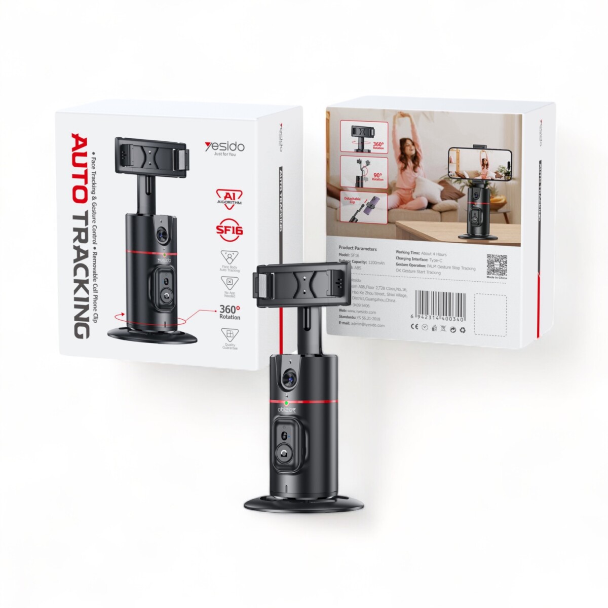 Soporte teléfono seguimiento Facial/Cuerpo IA automático 360° clip 