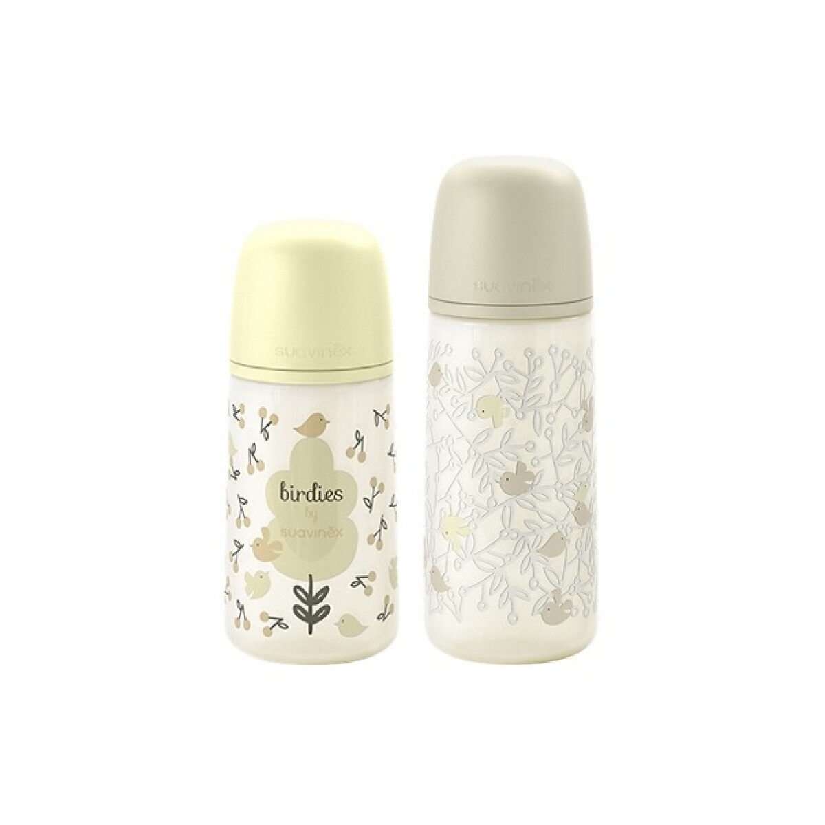 Set x2 biberones Suavinex 270ml + 360ml - Prints - birds beige 