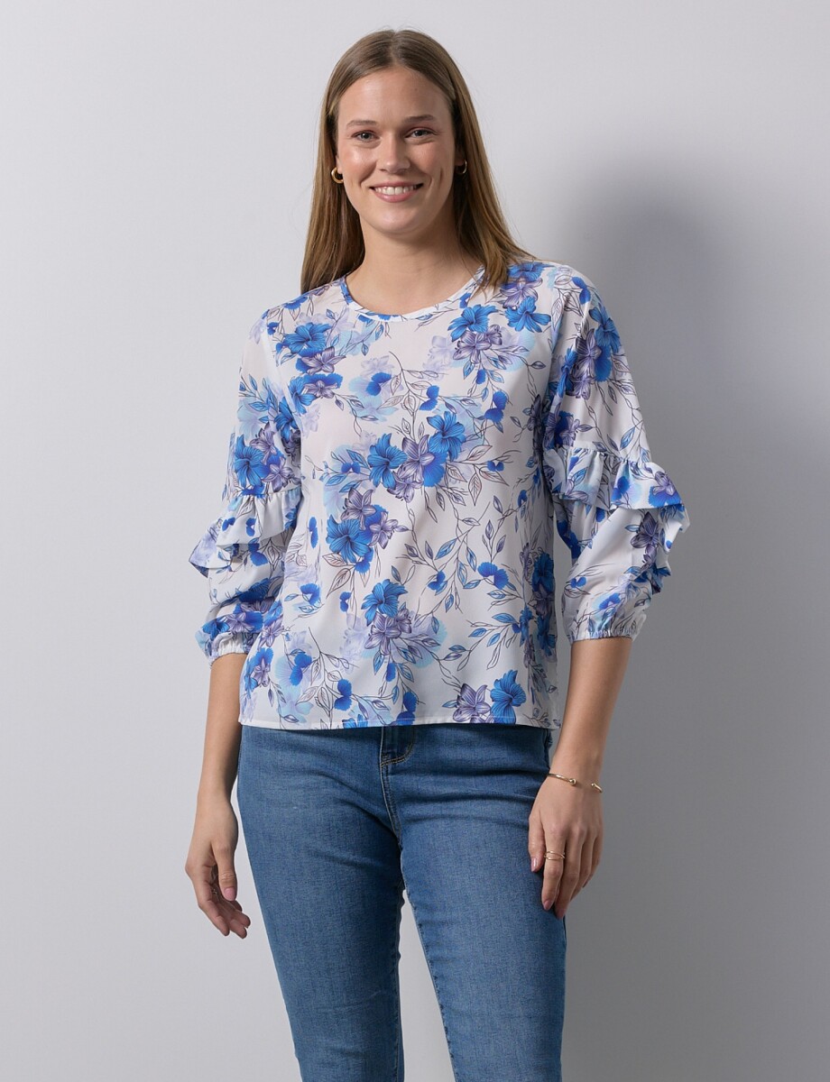 Blusa Manga Volados - Azul/multi 