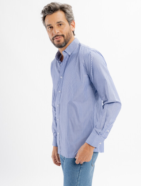Camisa m/l algodon rayada azul/D4