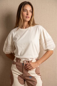Remera Algodón Combinada Crudo