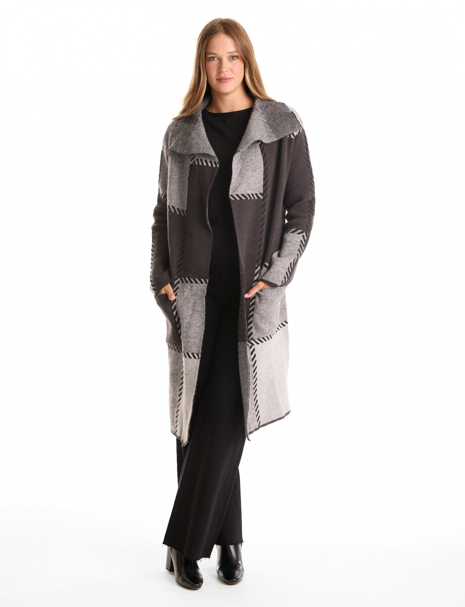 Cardigan Largo Patchwork - Negro/gris 