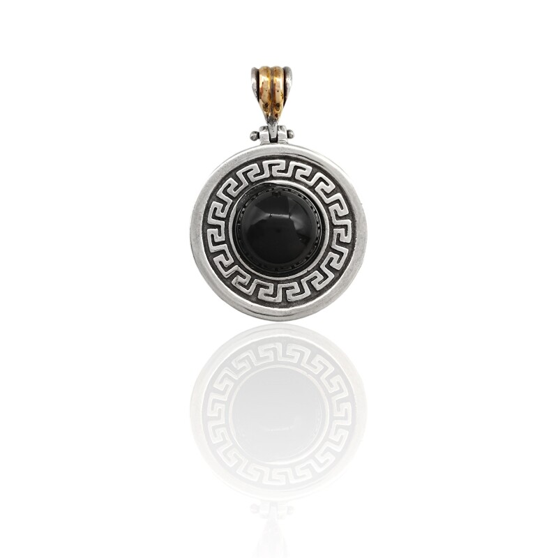 Dije medalla Onix y guarda griega- Plata y Oro - Ónix - CP5438 conpiedra