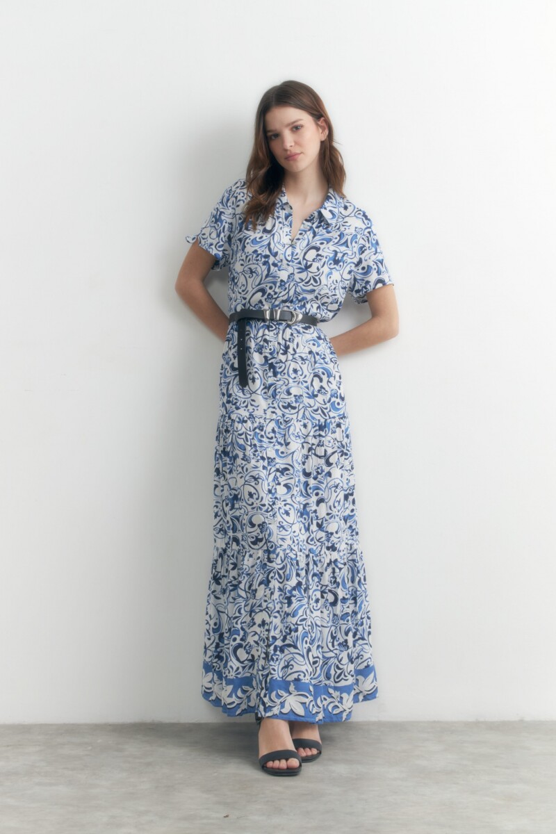 Maxi vestido con estampa laurel - azul 