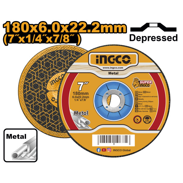 DISCO ABRASIVO DESBASTE 7´´ X 6MM INGCO DISCO ABRASIVO DESBASTE 7´´ X 6MM INGCO